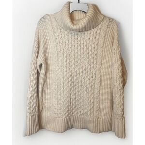 Ann Taylor blush pink chunky knit wool blend turtle neck sweater size medium